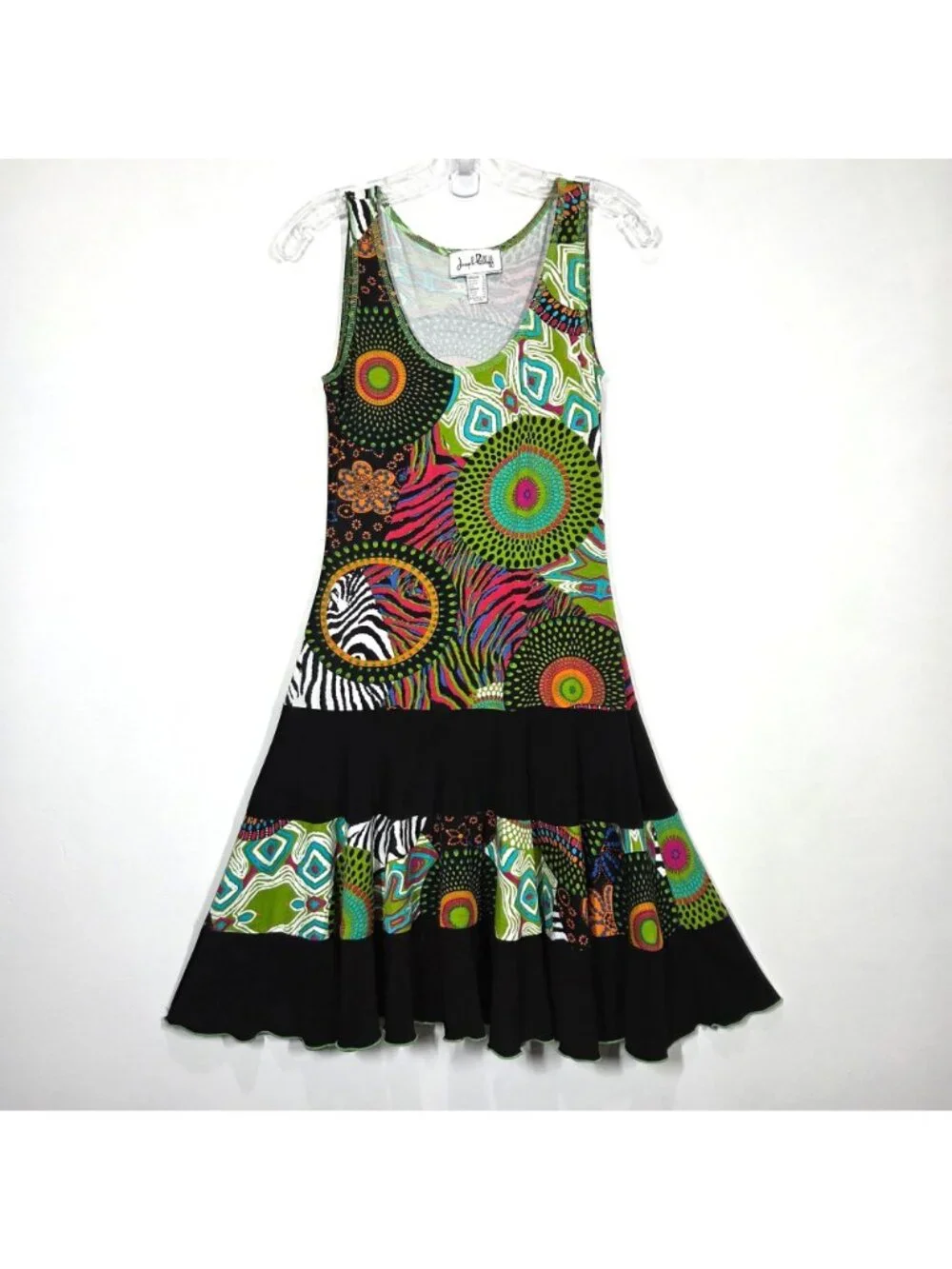 Joseph Ribkoff Dress Size 2 Colorful Geometric Circles Artsy Party Boho Stretch
